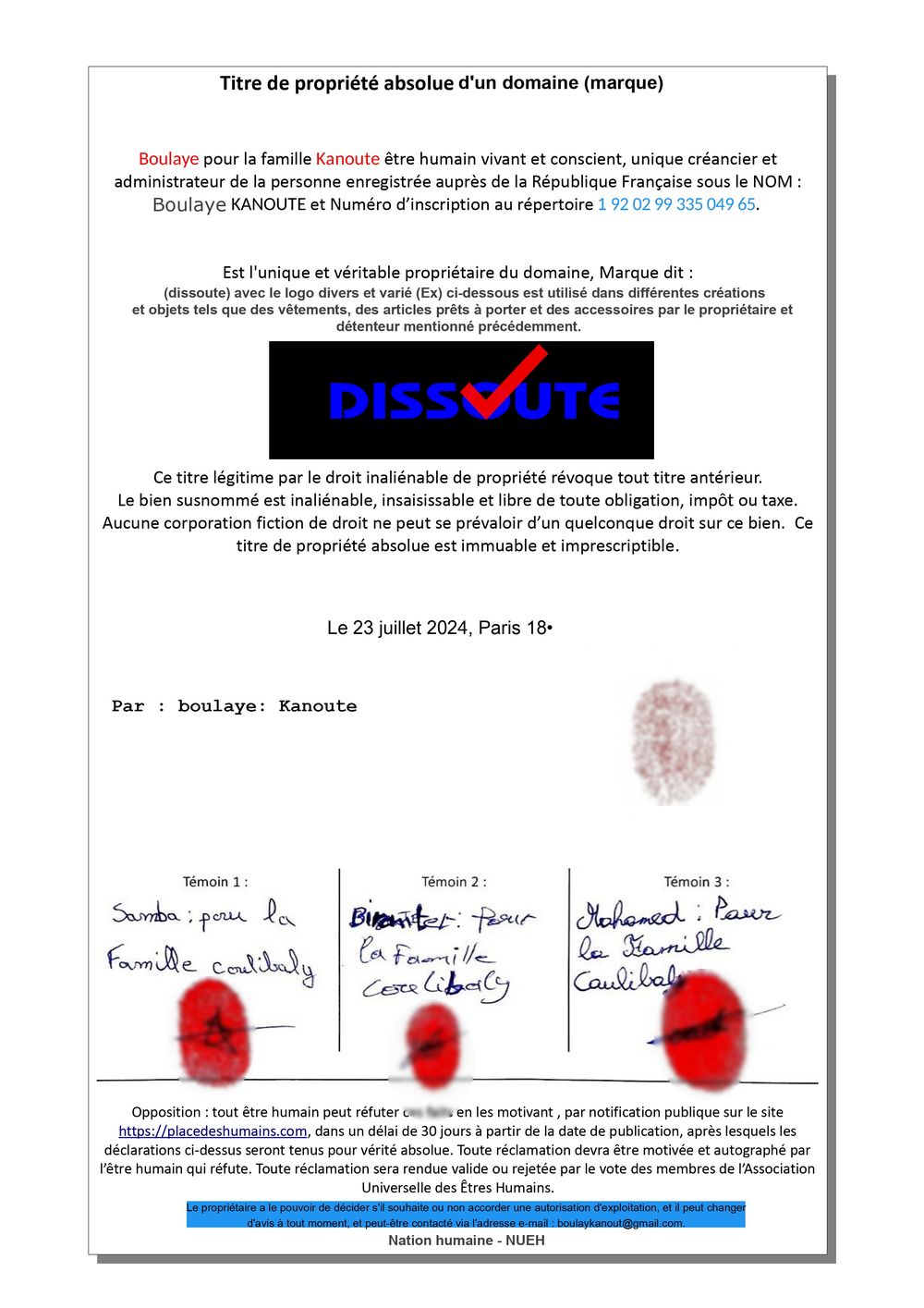 titre propriete domaine ou marque dissoute boulaye kanoute