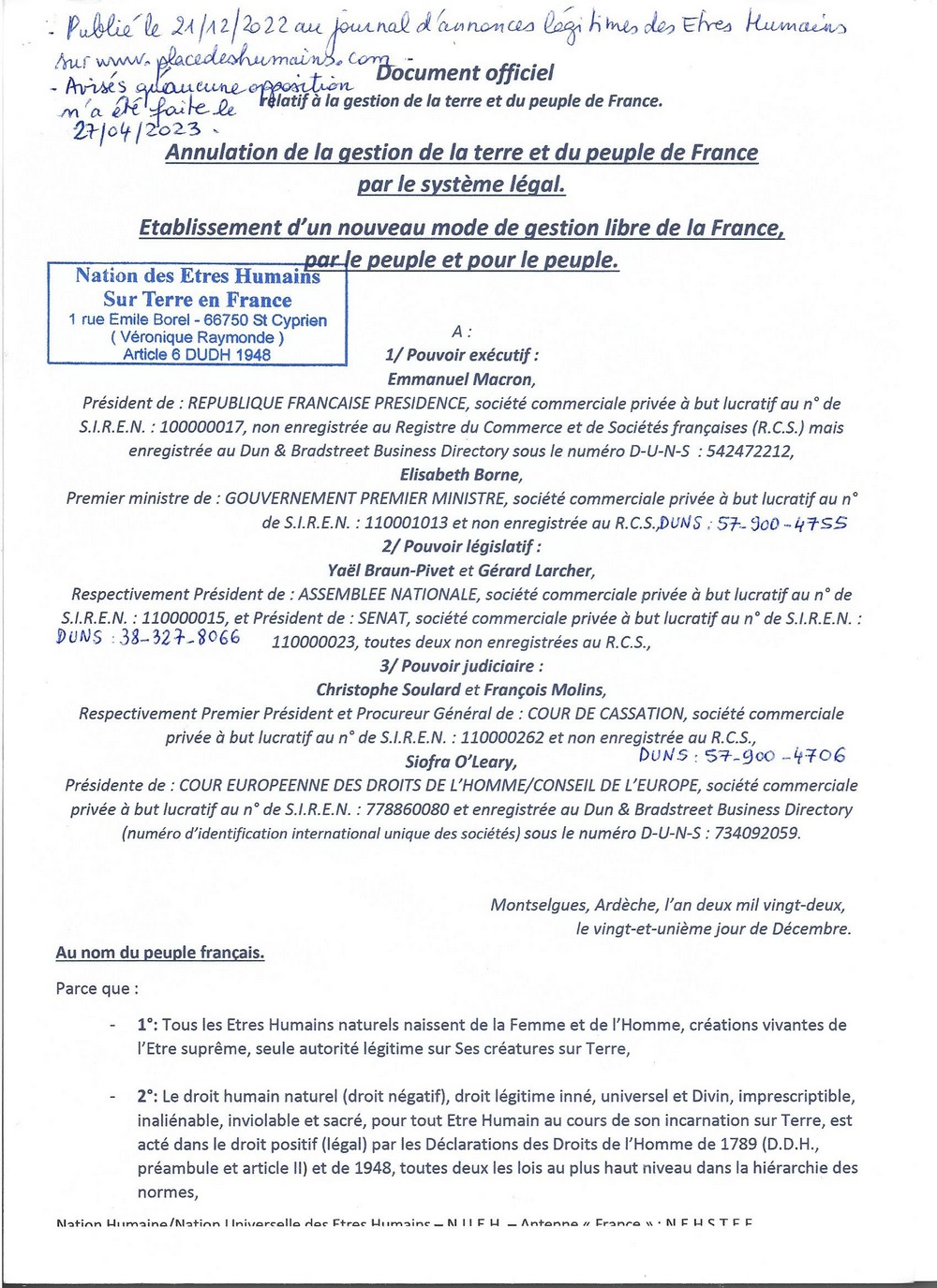 proclamation de libration totale du peuple de france page1